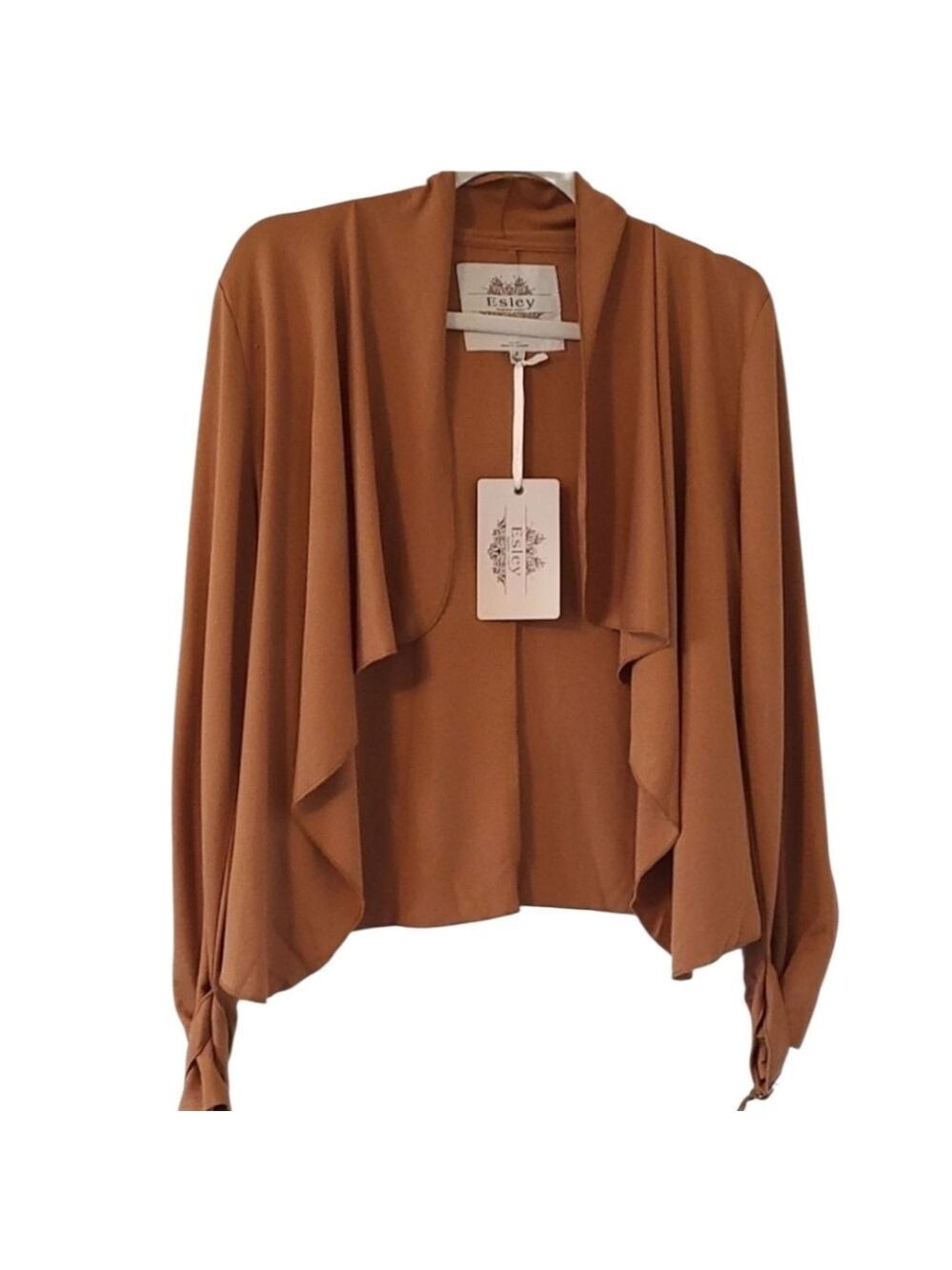ESLEY Asymetrical Front opening Camel brown blazer Jacket Size Medium NWT